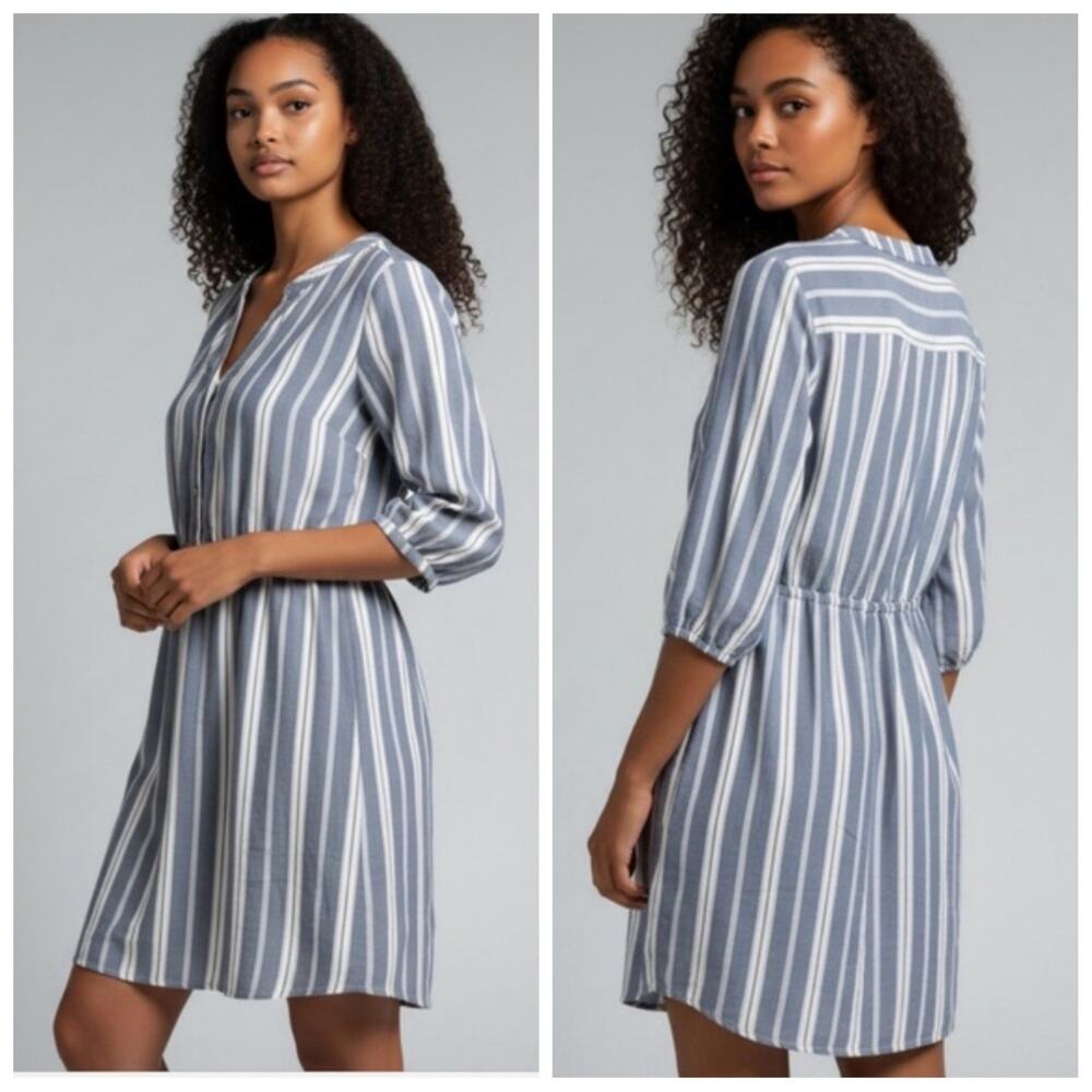 Pink Rose gray & white striped mini shirt dress sz S